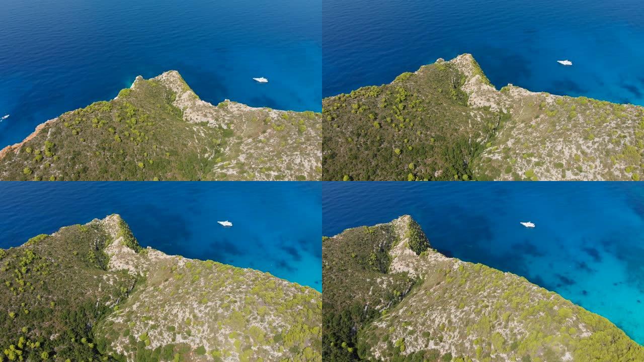 希腊扎金索斯岩石海岸的4k视频无人机视图