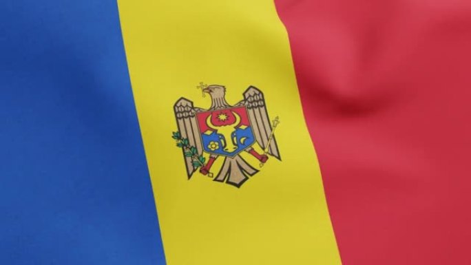 摩尔多瓦国旗挥舞原色3D渲染，摩尔多瓦共和国国旗纺织品或德拉佩鲁尔摩尔多瓦国旗，摩尔多瓦独立日的军大