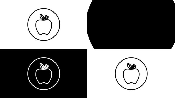 圆形内苹果果线图标，黑白轮廓