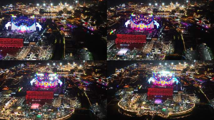 西双版纳六国水上市场夜景航拍