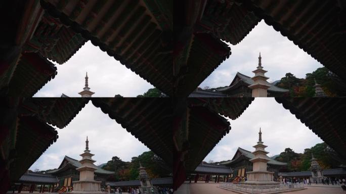 韩国庆州-2021年11月: 参观韩国关州市的佛国寺。Bulguksa寺是联合国教科文组织世界遗产。