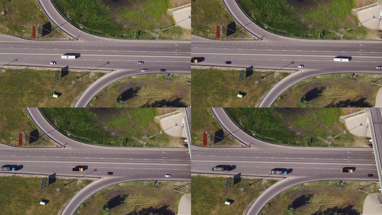 道路交汇处或公路交叉口的空中俯视图