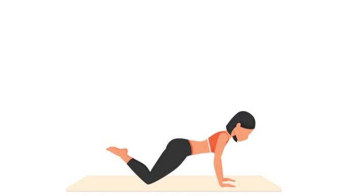 膝盖俯卧撑运动。女性在垫子上锻炼。