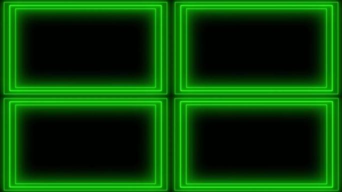 抽象霓虹绿框无限隧道无缝环路。