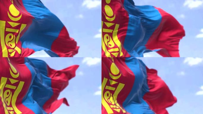 晴朗的日子里，蒙古国旗在风中飘扬