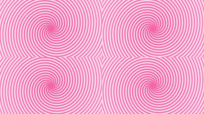 粉红色漩涡围绕粉红色背景的中心旋转。
