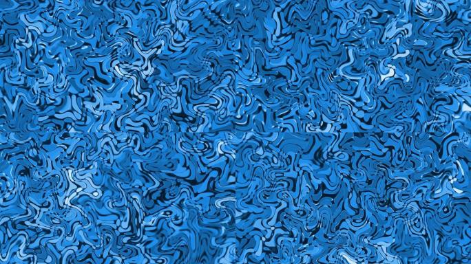 抽象可循环蓝色大理石纹理挥舞凝胶动画股票视频大马士革钢，明胶，果冻，波浪，像素化，大理石花纹艺术，清
