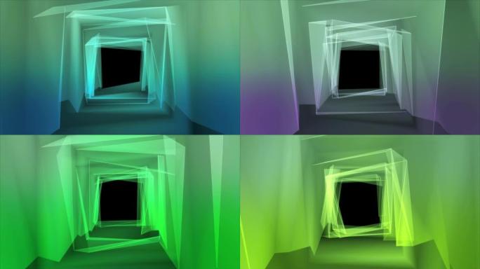 彩色抽象飞行进入空虚广场隧道动画。