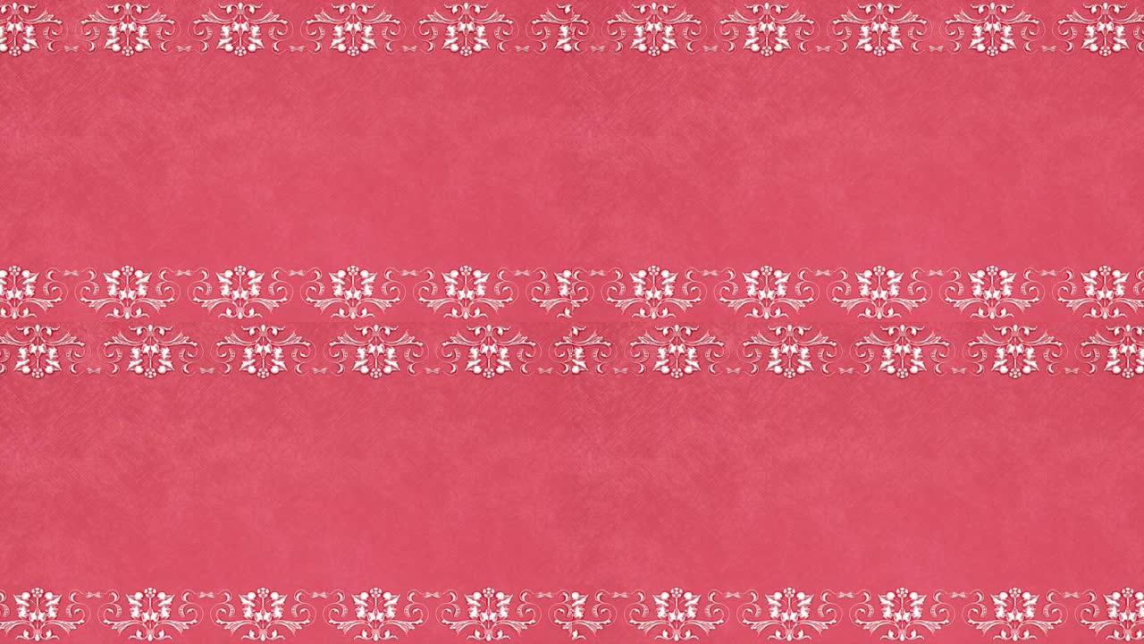 装饰复古仿古花卉巴洛克装饰品，文艺复兴时期复古维多利亚优雅框架，带边框的皇家锦缎背景，节日红色粉色模