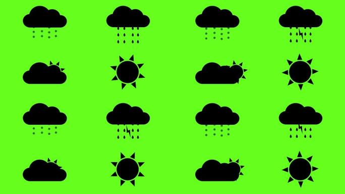 天气图标视频动画，绿色背景