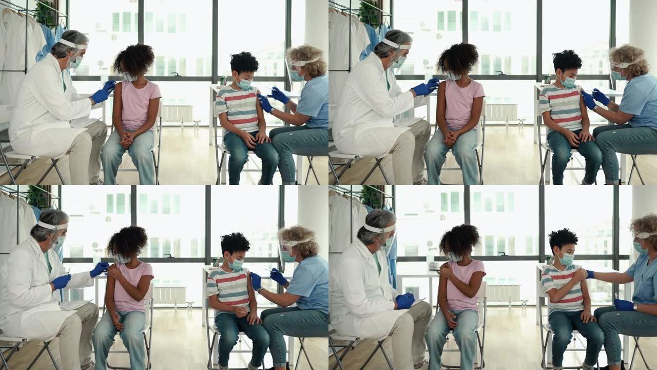 儿童接受新型冠状病毒肺炎疫苗。