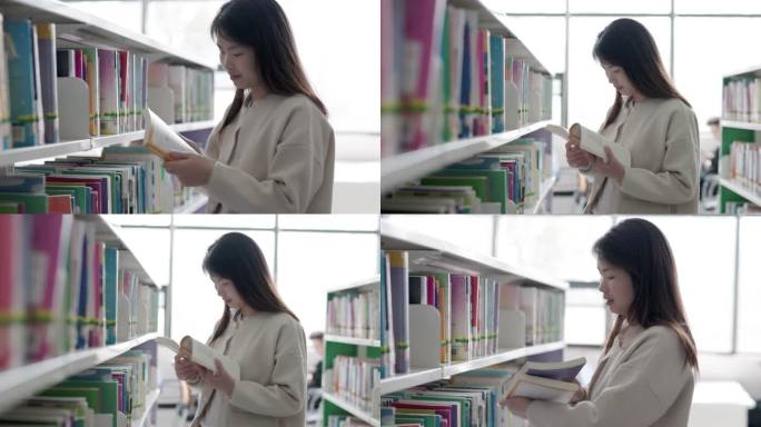 4K年轻女性在图书馆看书【合集】