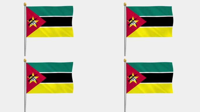 莫桑比克国旗在风中飘扬的循环视频，4k慢动作视频，带阿尔法通道