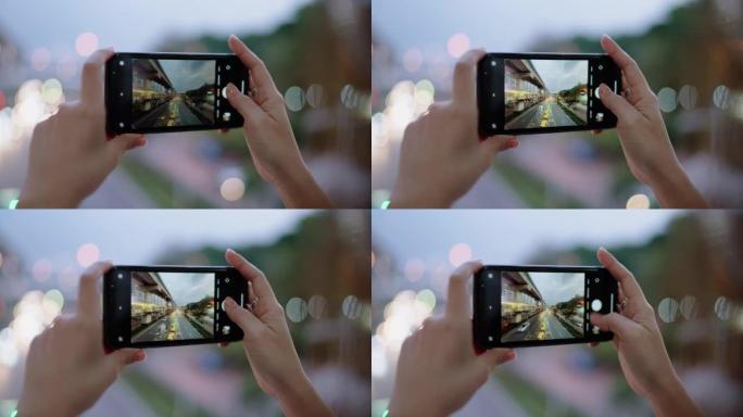 使用智能手机在城市拍照