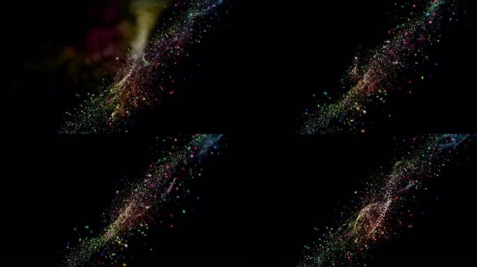 具有彩色波浪物体和慢动作闪光粒子的未来动画，4096x2304循环4K