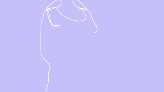 连续黑色一线画孕妇大肚子在白色背景上。自画动画怀孕。手绘剪影图片，设计简单。2D、4k素材。线艺术。