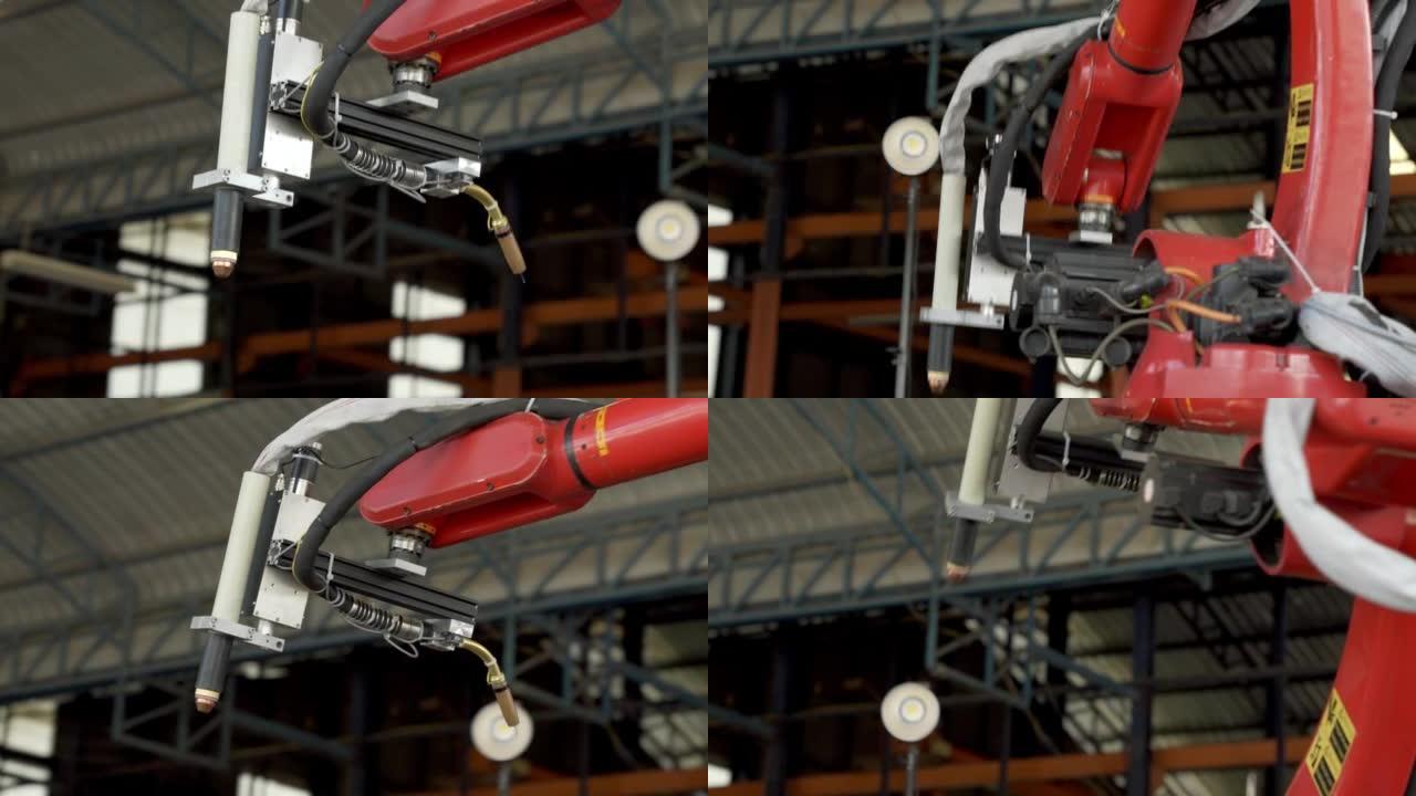 在自动化机器人臂工厂工作的电弧自动化焊接机器人