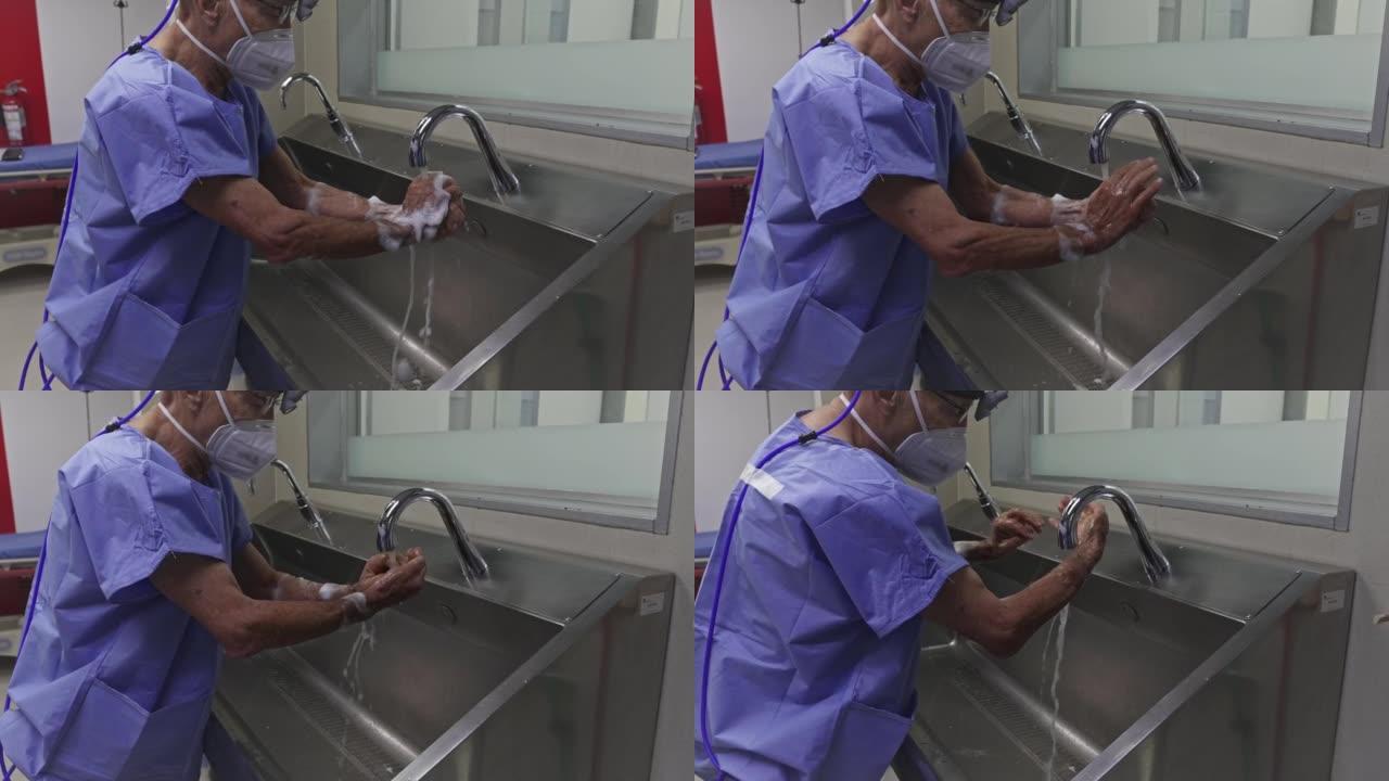 外科医生在手术前洗手