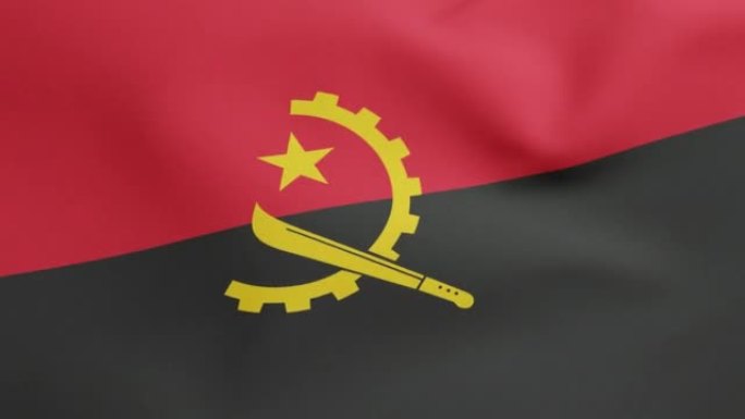 安哥拉国旗挥舞原尺寸和颜色3D渲染，安哥拉共和国国旗纺织品，安哥拉人民解放运动MPLA