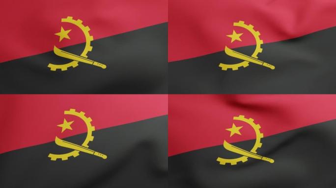 安哥拉国旗挥舞原尺寸和颜色3D渲染，安哥拉共和国国旗纺织品，安哥拉人民解放运动MPLA