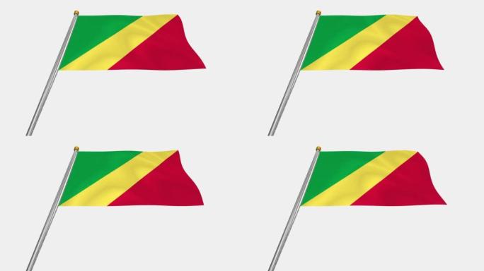 刚果共和国国旗在风中飘扬的循环视频，4k的慢动作视频，带Alpha通道