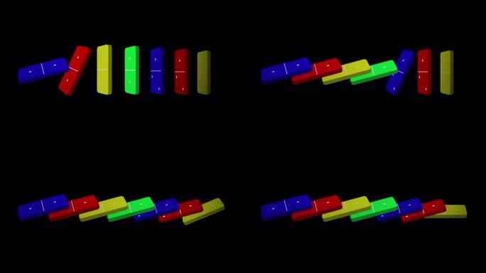 透明背景上彩色多米诺骨牌效应的图像。
