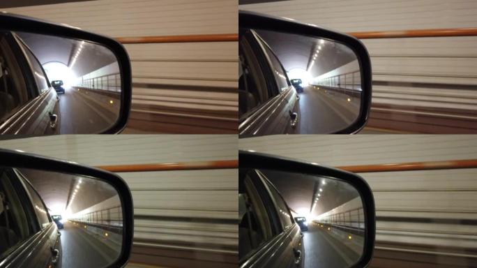 隧道公路车道及后视镜风景