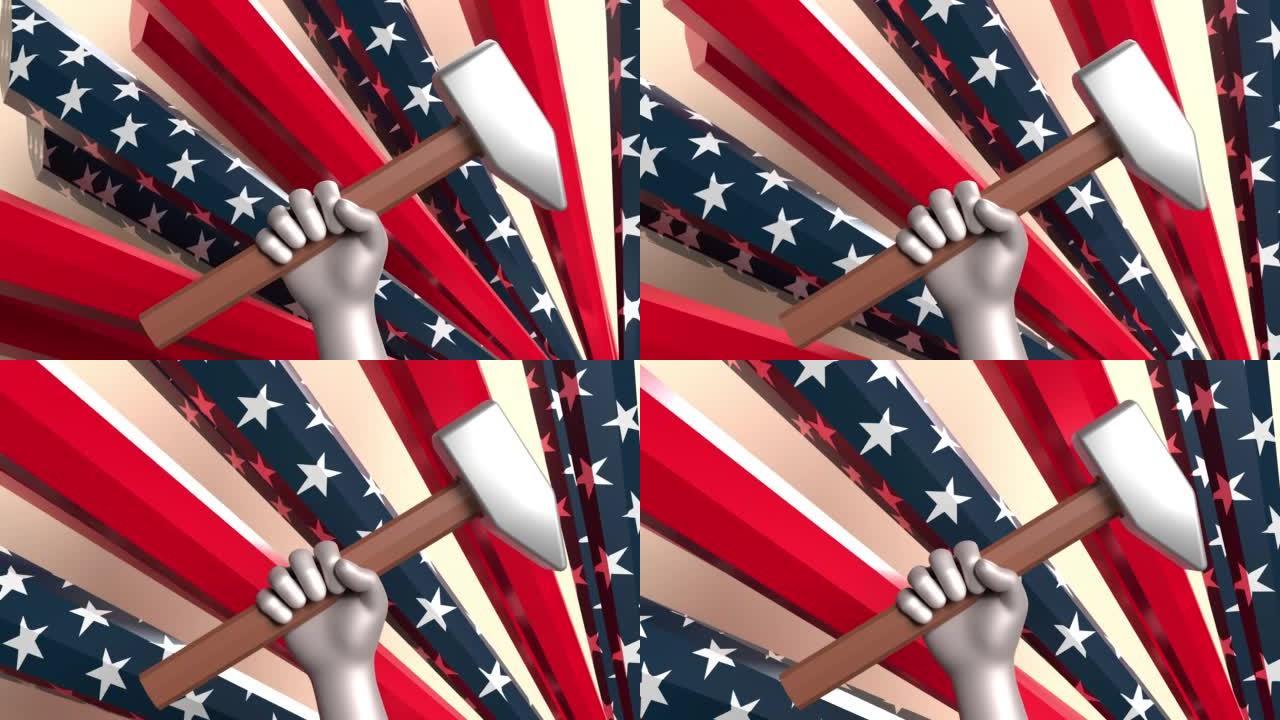 左手象征着5月1日国际劳动节工人插图海报，4k分辨率的美国国旗