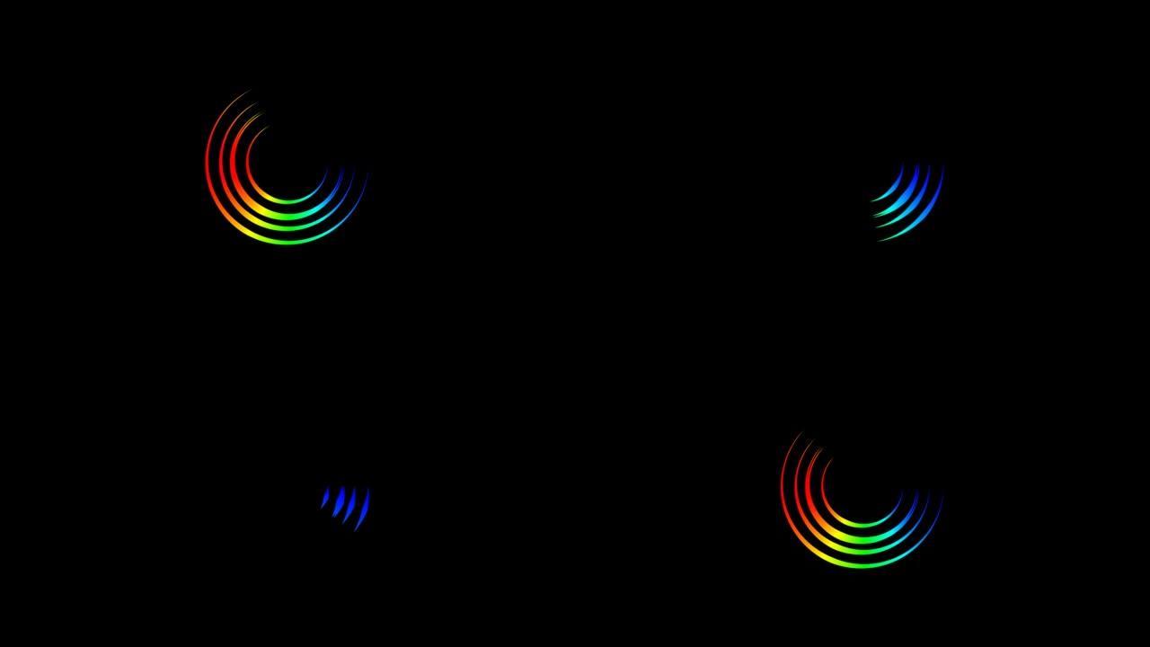 彩色圆圈的动画，如几何形状，具有各种旋转和效果。