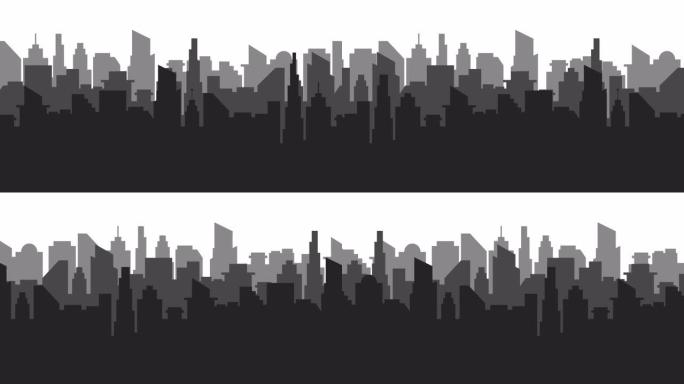 现代城市剪影的动画。城市景观。4K。