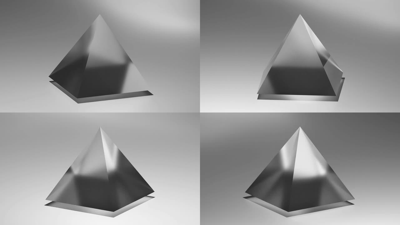 玻璃金字塔旋转。3d形状动画。