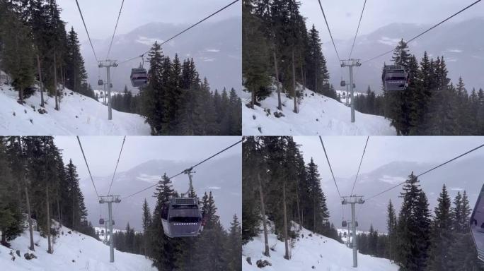 雪天冬天的滑雪吊船景观