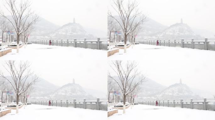 延安宝塔山雪景