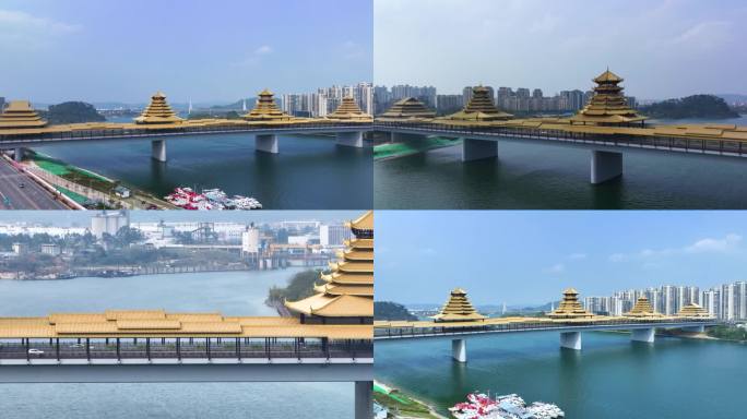 4K航拍柳州凤凰岭大桥