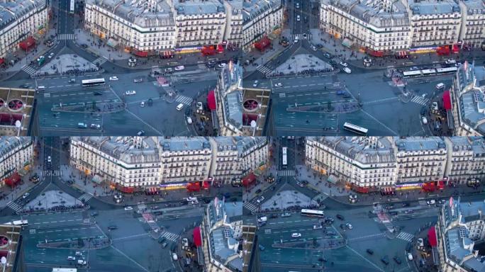 巴黎办公商务中心的俯视图。平移、缩放和向上的时间流逝