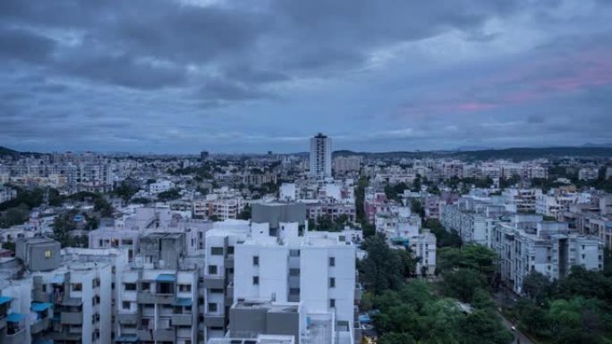 印度马哈拉施特拉邦印度城市的日夜全景