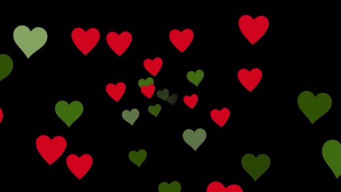 黑底红绿心动画发射爱心