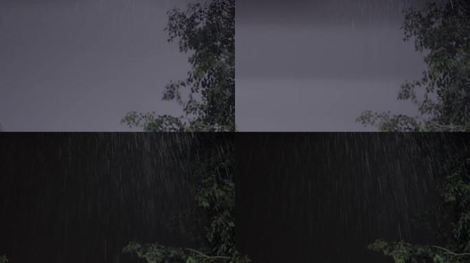 雨滴在夜间落下并闪电。