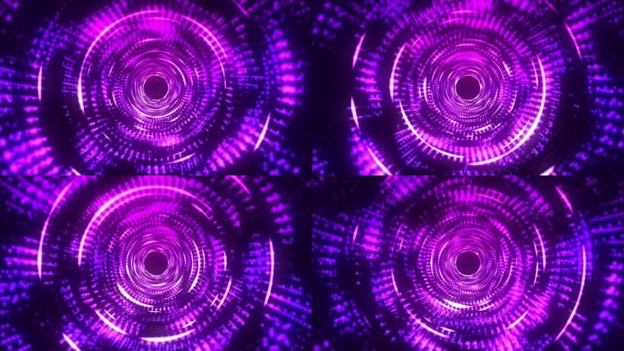 飞越移动粒子-隧道，螺旋，抽象背景-紫色股票视频