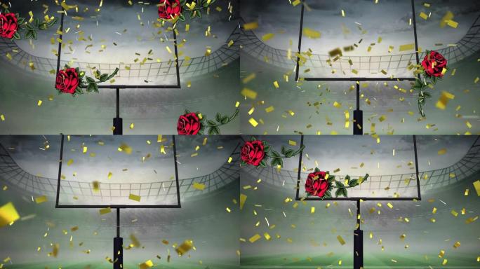 五彩纸屑和玫瑰掉落在体育馆上的动画