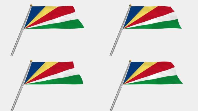 塞舌尔国旗在风中飘扬的循环视频，4k的慢动作视频，带阿尔法通道