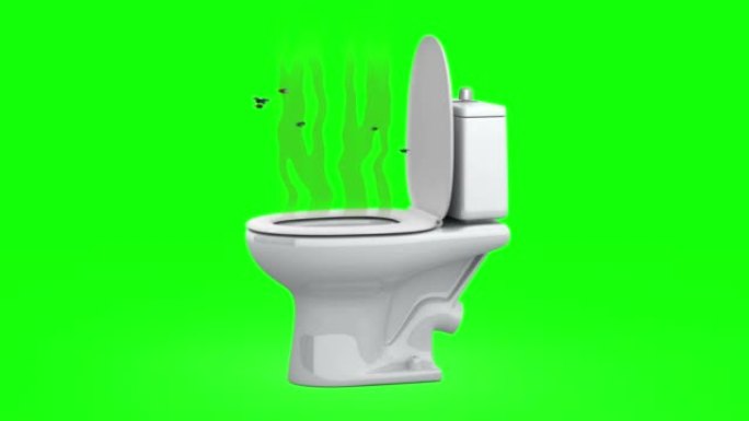 厕所发出恶臭。3D动画，绿屏，可循环。