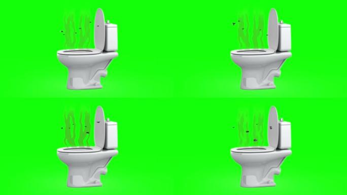 厕所发出恶臭。3D动画，绿屏，可循环。