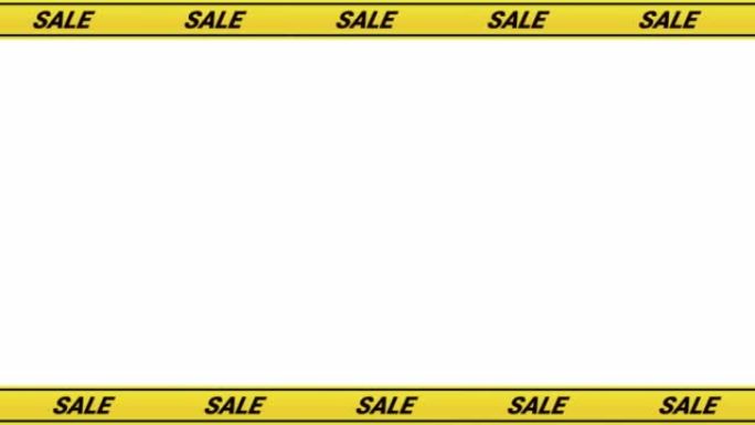 带有滚动黄丝带的视频剪贴画，屏幕顶部和底部带有白色背景的单词 “SALE”