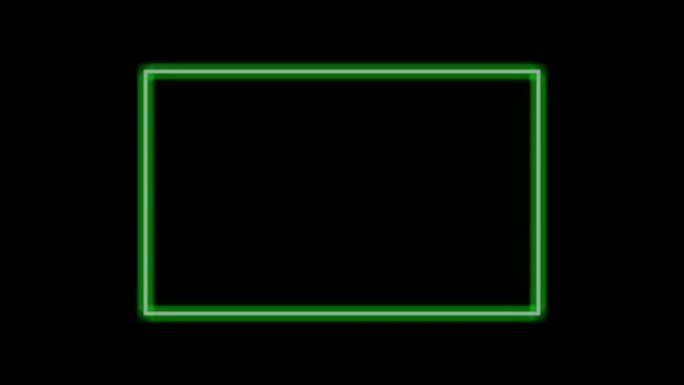 黑色背景上的绿色霓虹灯矩形边框动画。带有空白复制空间4K的dern边框
