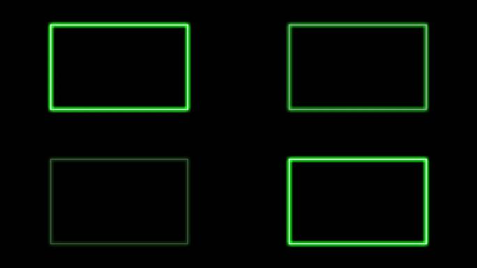 黑色背景上的绿色霓虹灯矩形边框动画。带有空白复制空间4K的dern边框