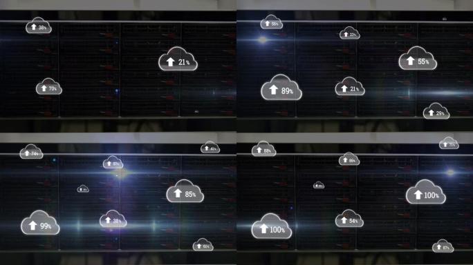 数字云图标的动画和计算机服务器上的百分比增长