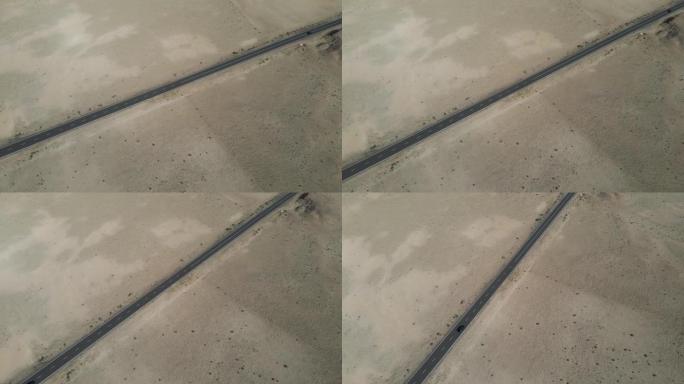 西班牙加那利群岛穿越沙漠的道路的鸟瞰图。