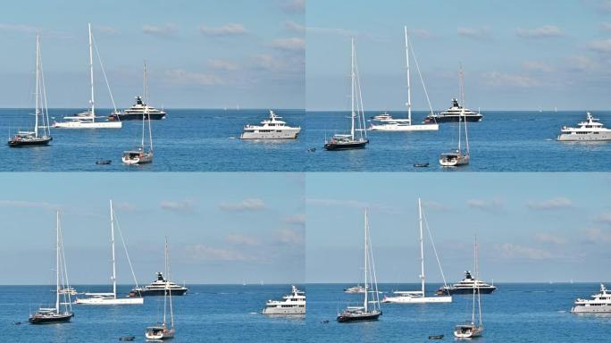 法国昂蒂布的地中海沿岸有漂浮游艇