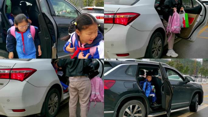 送孩子上学-开车送孩子上学-开门下车
